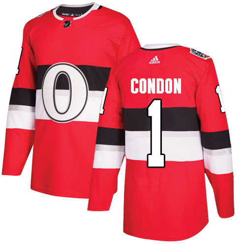 Adidas Senators #1 Mike Condon Red Authentic 100 Classic Stitched NHL Jersey - Click Image to Close